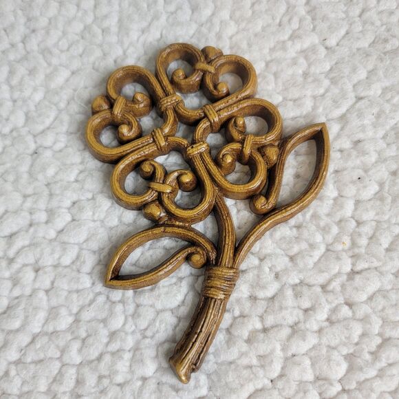 Vintage 1978 Syroco Flower Wall Decorations Set Of 3 #7560 Wicker Look - Picture 5 of 8